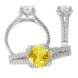 18k created 6.5mm round yellow sapphire color #2 engagement ring with v-shaped halo