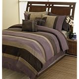 Plum Jacaranda Striped Microsuede Luxury Duvet Comforter Cover 6 piece Bedding Set - Available in King and Queen