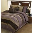 Plum Jacaranda Striped Microsuede Luxury Duvet Comforter Cover 6 piece Bedding Set - Queen Size