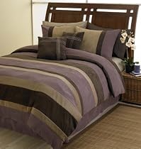 Plum Jacaranda Striped Micro Suede Luxury Bed in a Bag Comforter 6 piece Bedding Set - Queen Size