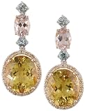 18KT Yellow Beryl, Morganite, Green Sapphire & Champagne Diamond Earrings