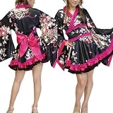 乙女心をくすぐるCuteフレア花魁系着物ドレスワンピース/Ｍサイズ/黒/ps23 リズム天国ゴールド