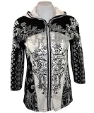 Vanilla Sugar - Skinny Minnie Liteah 3/4 Sleeve, Zippered Front, Floral Patterned, Geometric Design Fashion Hoodie, 100% Cotton  Black