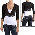 Chic Romantic Floral Trimmed Women's 3/4 Bolero Cropped Shrug