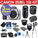 Canon EOS Rebel XSI 450D 12.2 MP Digital Camera (BLACK) with Tamron 28-80mm f/3.5-5.6 Aspherical Lens + Tamron 75-300 f/4-5.6 LD Lens + Rokinon 500mm F/8 Lens with 2x Converter (=1000mm) + .40X Wide Angle Lens with Macro + +1, +2, +4, +10 4 Piece Macro Close Up Kit + 16 GB Memory Card + Multi-Coated UV Filter (2) + Multi-Coated Polarizer Filter + Digital Slave Flash + 50  Tripod + Deluxe Padded Camera Bag + 6 Piece Accessory Kit + 3 Year Warranty Repair Contract