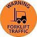 NMC WFS35 Walk On Floor Sign with Graphic, "WARNING FORKLIFT TRAFFIC", 17" Diameter, Pressure Sensitive Vinyl, Black On Orange