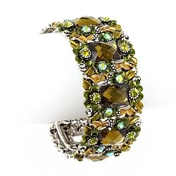 Brown and Green Flower Crystal Hinged Bangle Bracelet Fashion Jewelry