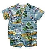 Cabana Set - Boy's Island Aviation Hawaiian Aloha Infant Toddler Cotton Camp Shirt & Matching Shorts 2PC Set