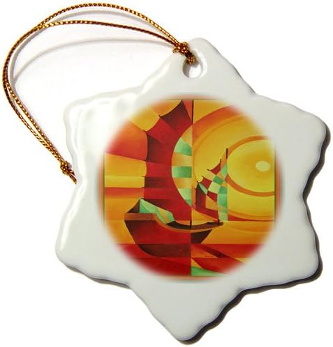 3 inch Snowflake Porcelain Ornament - Chinese Junks - Boating Enthusiast, Sailing Enthusiast, Fishing, Fishing Boat, Chinese Junk, junks Acrylic Painting - Sail Boat