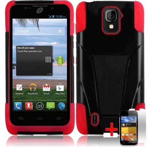 ZTE MAJESTY Z796C BLACK RED HYBRID T KICKSTAND COVER HARD GEL CASE + FREE SCREEN PROTECTOR from [ACCESSORY ARENA]