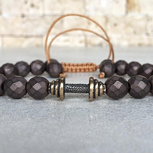 COPPER BARBELL HEMATITE MACRAME BRACELET