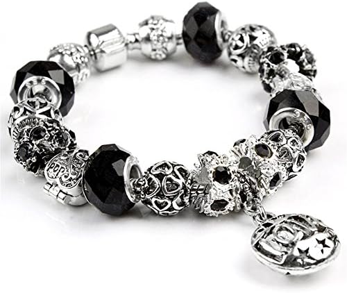 Sachael Fashion Bracelets - Special Holiday Occasions like Valentine's Day, Mothers Day, Christmas Gifts, Birthday, Anniversary, Charm Black Crystal Diamond Beaded Heart Shape Silver Plated with "Love" Pendant Bracelets Bangle for Ladies, Girls, Teens 7.78"