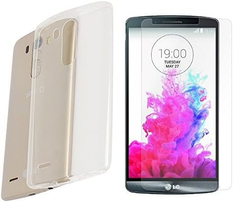 Ecopac Premium Soft Flexible Rubber Skin TPU Case Gel Cover with Clear Tempered Glass Screen Protector Protection Kit for LG G3 D855 / D850 / D851 (Transparent)