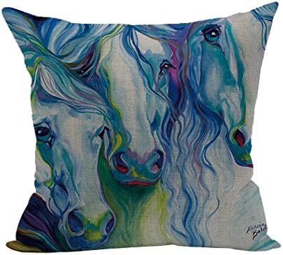WarmTrendyHouse Abstract Style Painting Horse Cotton Linen Pillow Cover Home Decoration Sofa Pillowcase Square Throw Cushion Covers (H04)