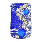 Sparkling Blue with Silver Jewel Heart Pearl Premium Luxury Rhinestones Full Diamond Bling Blackberry 8520 8530 Curve / Gemini Snap on Cell Phone Case