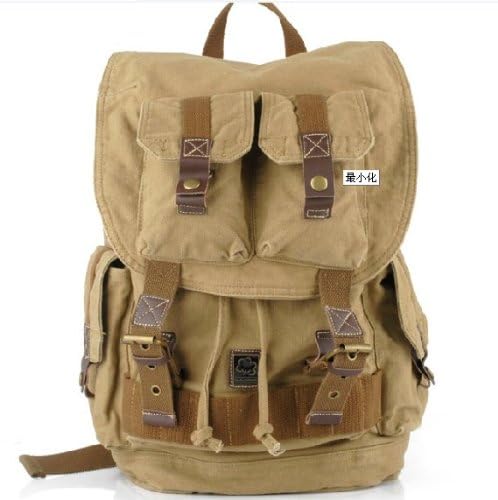 Canvas Backpack School Bag Kitbag Handbag with Genuine Leather Strap