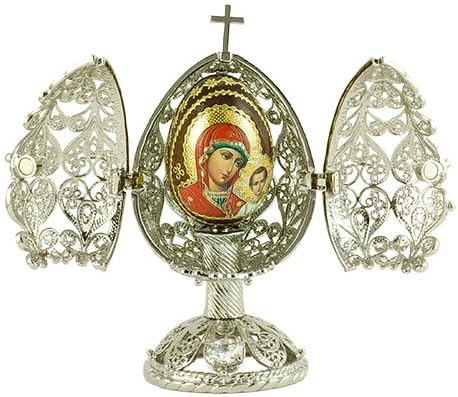 Christmas Faberge Style Egg " Delicate " With Wooden Egg Silver with Swarovski Cristals 9.8cm/3.86"