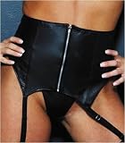 Plus Size Leather Garterbelt with Zipper and Lace Back in Black 1x 2x 3x