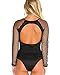 iHeartRaves Naughty Net Bodysuit Long Sleeve Rave Bodysuit One Piece (Black)