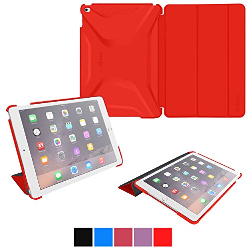 iPad Air 2 Case, Apple iPad Air 2 Smart Cover, rooCASE Optigon Ultra Slim Fit Thin Lightweight SmartShell PU Leather Folio Case Magnetic Auto Sleep Wake - Support 2n1 Stand for iPad 6, Red