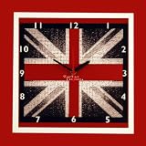 Novelty Grunge Union Jack Clock Black & Red - White Frame