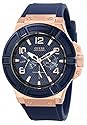 GUESS Men's U0247G3 Rigor Blue & Rose Gold-Tone Silcone Casual Sport Watch