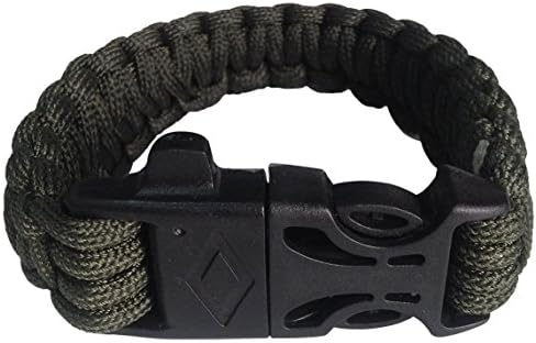 Foresee Buy Two Multifunction Outdoors Survival Paracord Bracelet w/ Flint Fire Starter Scraper Whistle Kit - Army Green 2 Pics