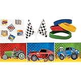 120 Pc Kid's Race Car Party Favor Bundle Pack (72 Tattoos, 12 Bracelets, 12 Sticker Sheets, 24 Checkered Racing Flags)