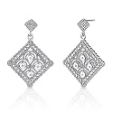 Vintage Fest: Sterling Silver Art Deco Inspired Filigree Lace motif Bridal Jewelry Post Earrings with CZ Diamonds