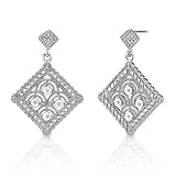 51PV8Ypx0IL. SL160  Vintage Fest: Sterling Silver Art Deco Inspired Filigree Lace motif Bridal Jewelry Post Earrings with CZ Diamonds
