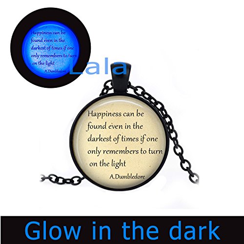 Glowlala@ Glowing Necklace Happiness Can Be Found Even in the Darkest of Times, Dumbledore Quote Necklace, Harry Potter Quote Pendant (black)