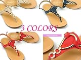 Ymid Select Women's Jeweled T Strap Thong Slippers Flat Sandals Shoes Blue Red Beige