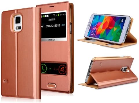 Pioneer Tech® Pure View Window Leather Case Magnet Cover For Samsung Galaxy S5 G900 (Champagne gold)