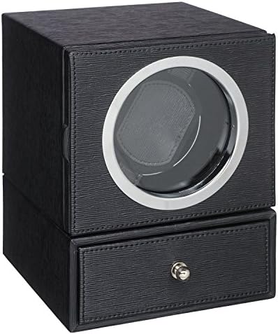 Wilouby Men's Single High-End Automatic Watch Winder with Drawer in Black Leather