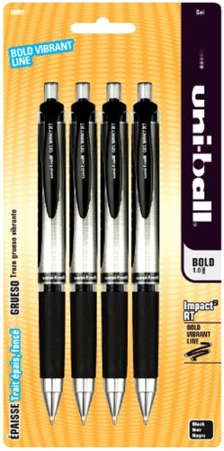 uni-ball Impact RT Retractable Gel Pens, 4 Black Ink Pens(66901PP)