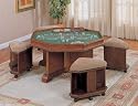 Furniture online: Brandon Warm Cherry Finish Cocktail Poker Game Table & 4 Benches Set