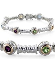 Sterling Silver and 14k Gold Multi-Gemstone Vintage Style Bracelet