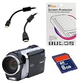 Sanyo VPC-SH1 High Definition Camcorder and 10 MP Camera (Black) 4 Items Bundle Kit : Digital Camcorder + LCD Screen Protector + 6 Feet Gold Plated Mini HDMI STANDARD Black Cable with Ferrite + 8GB SD Memory Card
