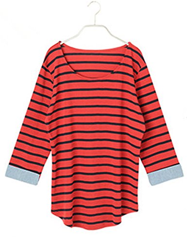 【プリンdeモード】ダンガリーカフス ボーダー Tシャツ チュニック レディース ファッション カジュアル