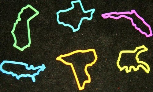 Pk of 12 Memory Shape Rubber Bands: USA Assortment