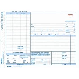 Auto Repair Order Polypack,4-Part,50 Sets,Detached Size 8-1/2x11