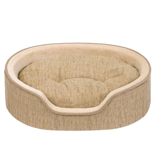 JLA Pets Metor Jacquard Oval Cuddler 27 by 21-Inch Dog Bed, Tan