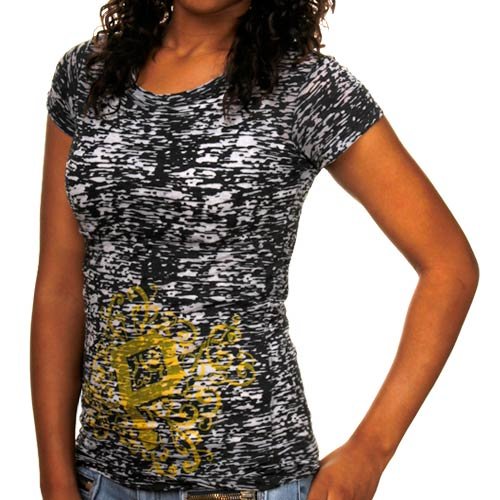 Pittsburgh Pirates Ladies Scroll Burnout Premium Crew T-shirt - Black (Medium)