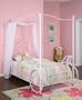 Twin Size Emily Canopy Bed w/ Frame - Carriage Design in Antique Hand Washed White Finish