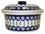 : Teresa Beach Polish Pottery 5 Cup Covered Dish, Peacock pattern