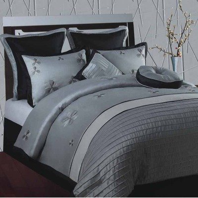Duck River Textile Splendor Embroidered 8-Piece King Comforter Set, Platinum Black