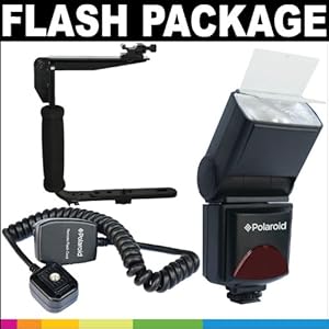 Polaroid Premium Package: Polaroid Pl-144az Studio Series Digital Power Zoom Ttl Shoe Mount Af Flash With Lcd Display + Polaroid Flip Mount Flash Bracket + Polaroid 3' Ttl Off-camera Remote Flash Shoe Cord For The Canon Digital Eos Rebel T3i