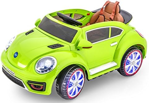 LED Wheels Edition Beetle Style Battery Operated Ride on Toy Car with Remote Control/ Opening doors/Functioning Lights/ Mp3