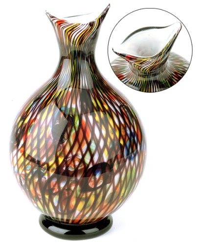 100% Handcraft Murano Glass Art Bird-mouth Colorful Background Art Decor Vase