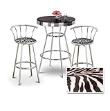 Chrome Bar Table & 2 Chrome 29" Zebra Faux Fur Fabric Seat Barstools